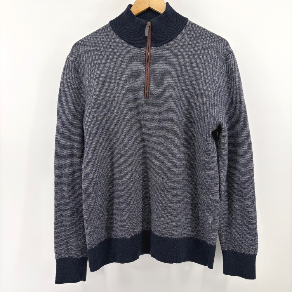 UNTUCKit Belguardo Jacquard 1/4 Zip M Sweater Medium Navy Extra Fine Merino WOOL - Picture 4 of 9